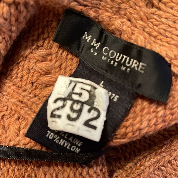 MM Couture Miss Me short sleeve sweater cable knit cardigan  wool large EUC - Picture 11 of 16